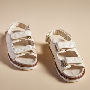 Anthropologie Pilcro Quilted Slingback Faux Leather Cream White Sandals Size 37